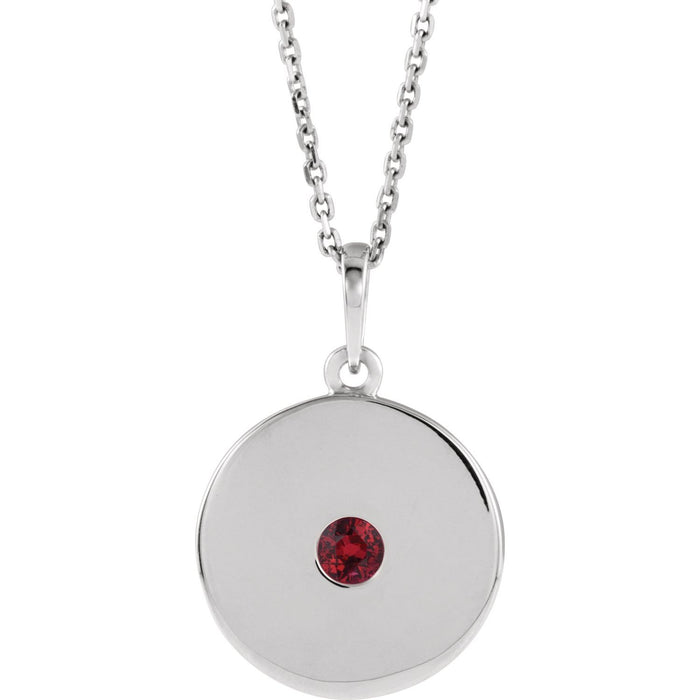 14K White Gold disc lab-grown ruby necklace
