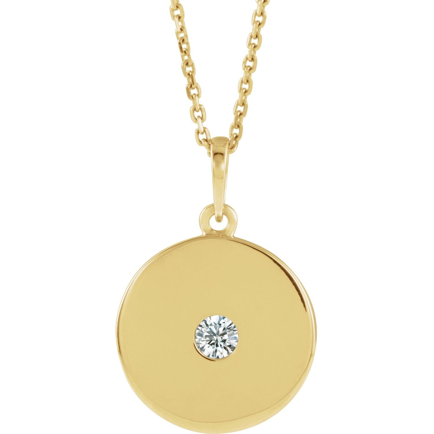 14K Yellow Gold disc diamond necklace — 1/10 ct natural diamonds on an included 16-18" chain
