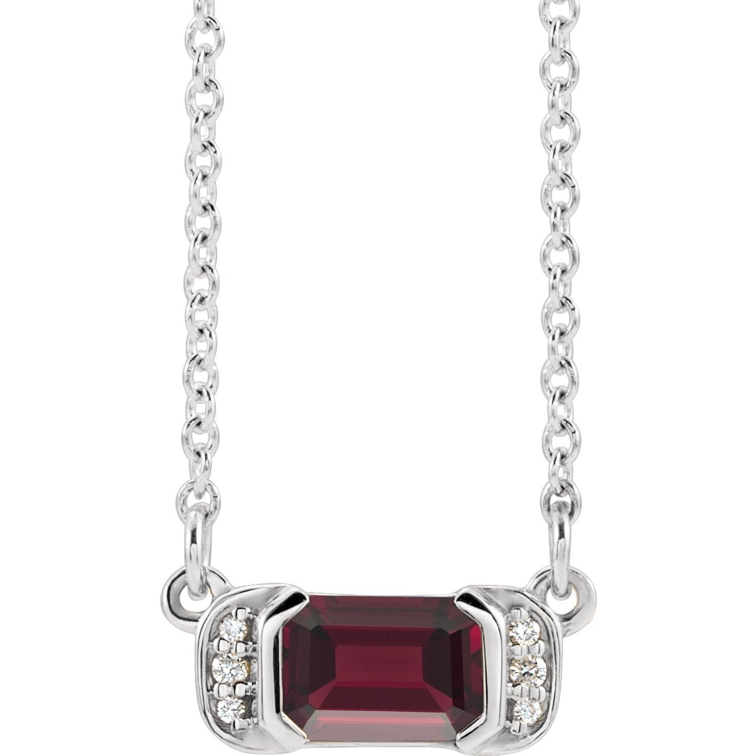 Garnet & Diamond Bar Necklace 16" (0.02 ctw) in 14K White Gold