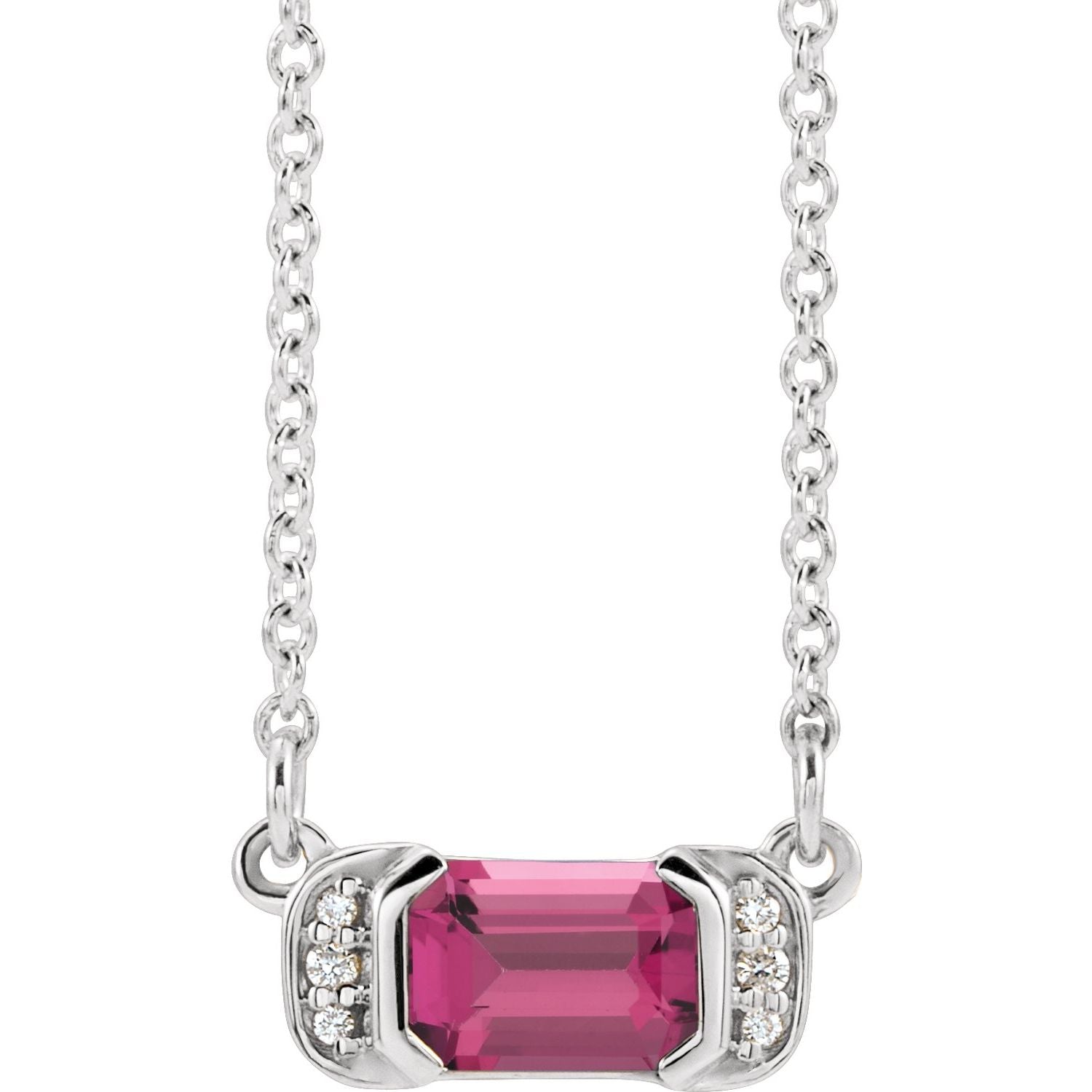 Pink Tourmaline & Diamond Bar Necklace (0.02 ctw) in 14K White Gold