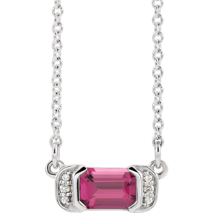 Pink Tourmaline & Diamond Bar Necklace (0.02 ctw) in 14K White Gold