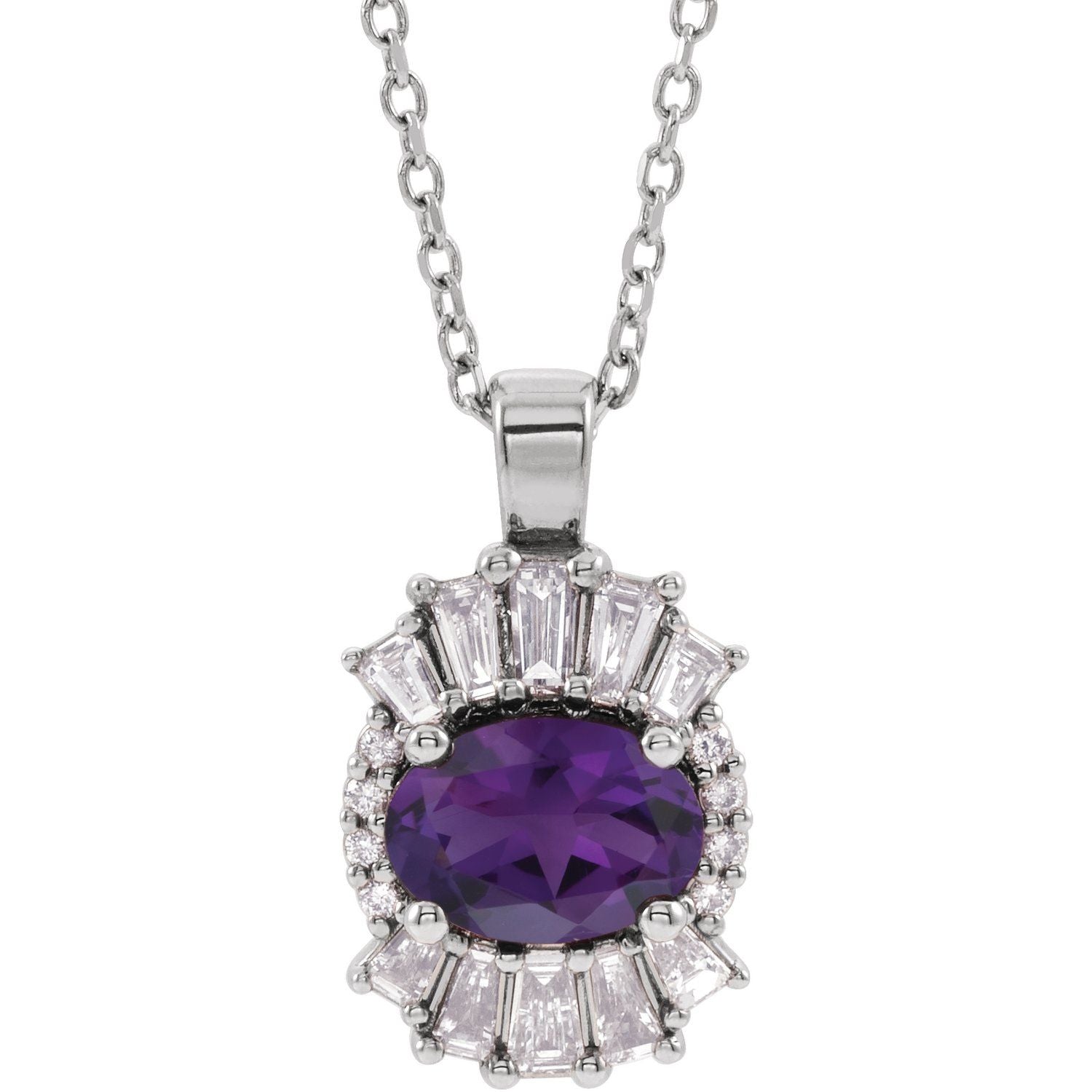 oval amethyst diamond pendant, 14K White Gold