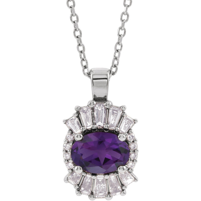 oval amethyst diamond pendant, 14K White Gold