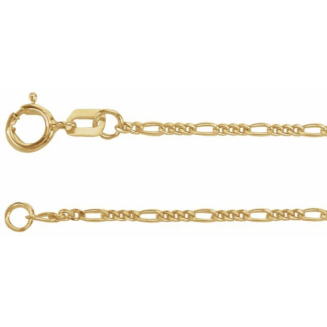 1.28mm figaro gold chain necklace in 14k yellow gold, 16 inch