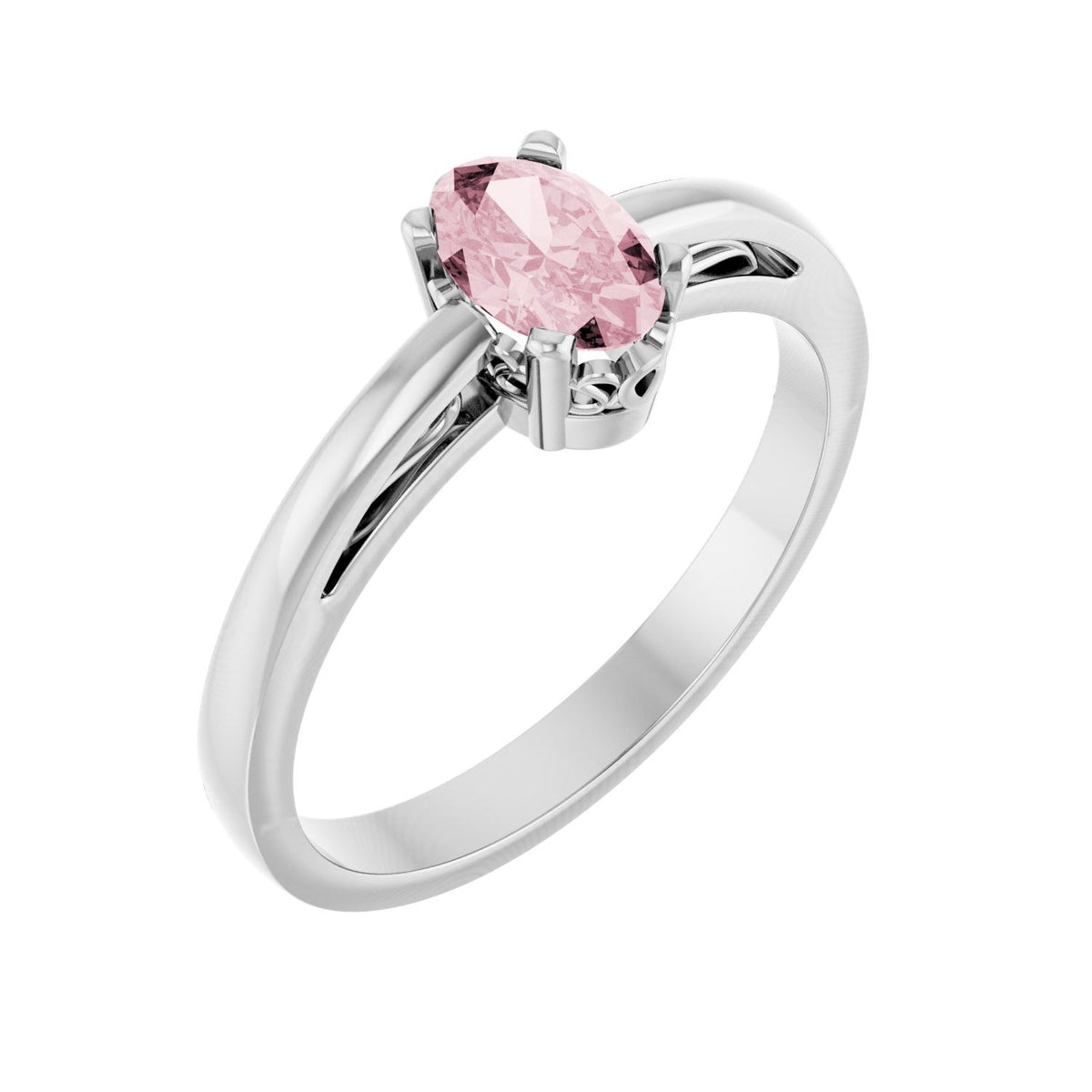Morganite Oval Scroll-Gallery Solitaire Ring in 14K White Gold