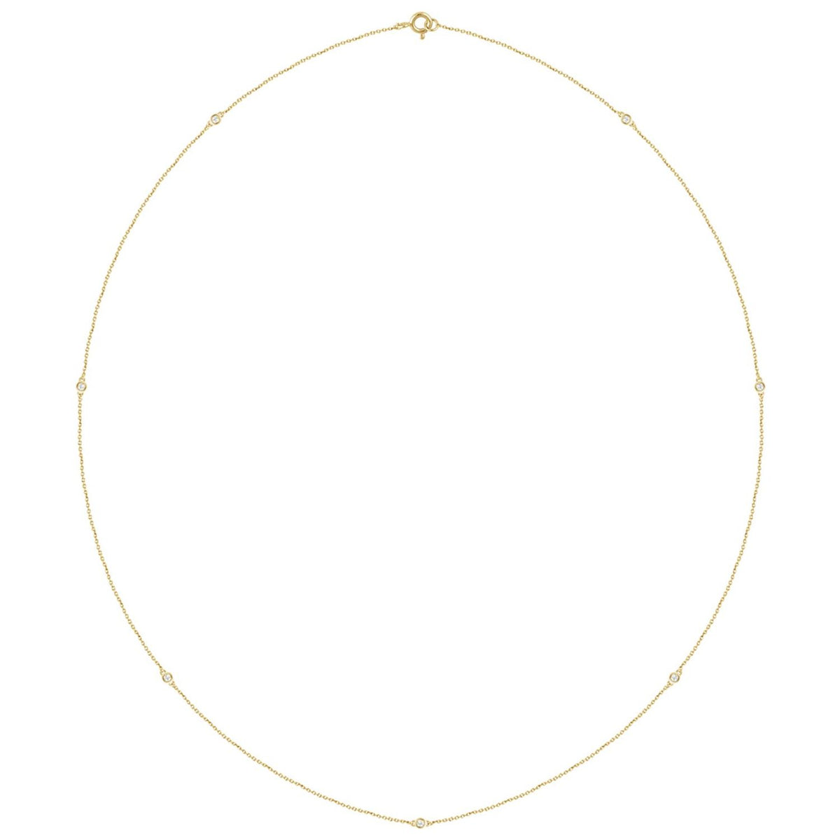 14K Yellow Gold bezel-set station diamond necklace — 1/4 ct natural diamonds on an included 24" chain