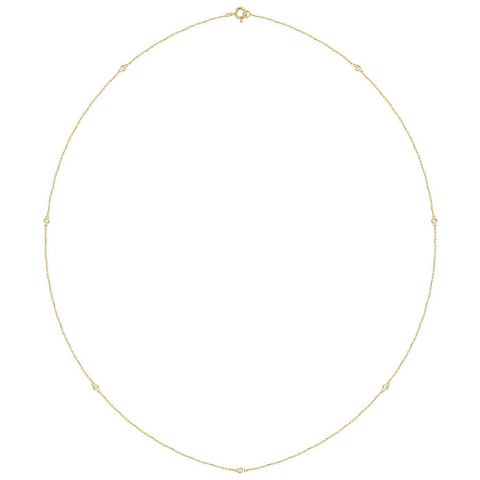 14K Yellow Gold bezel-set station diamond necklace — 1/4 ct natural diamonds on an included 24" chain
