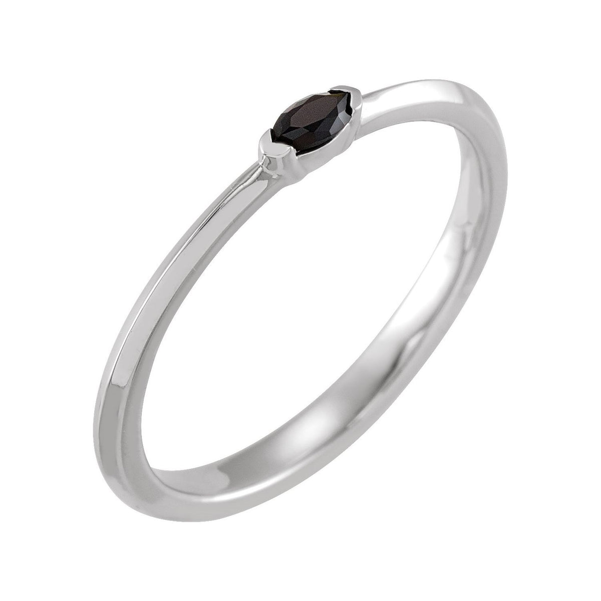 Black Onyx Marquise Stackable Ring in 14K White Gold - natural black onyx