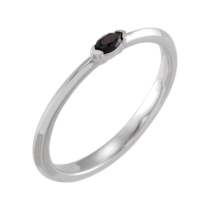 Black Onyx Marquise Stackable Ring in 14K White Gold - natural black onyx