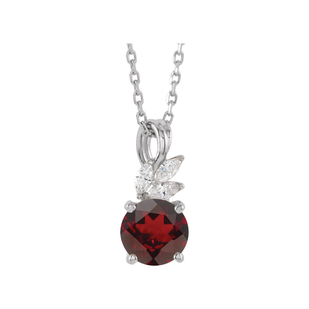 Mozambique garnet cluster necklace, 14K White Gold