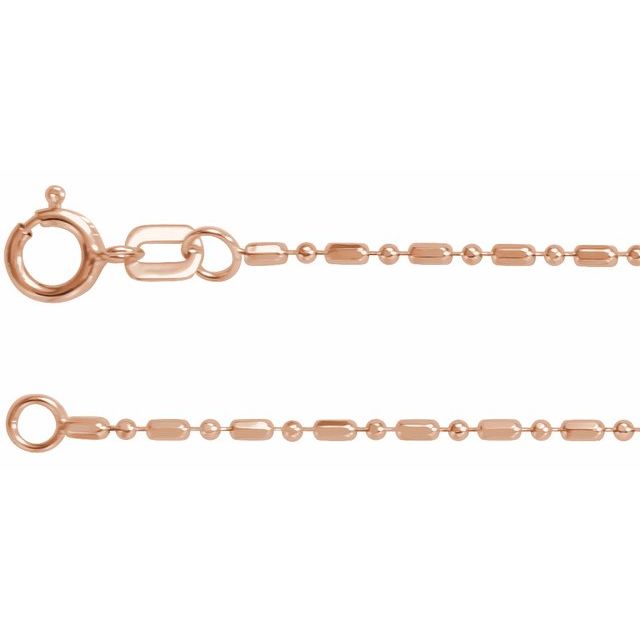 1.15mm hollow diamond-cut bead chain necklace in 14k rose gold, 16"