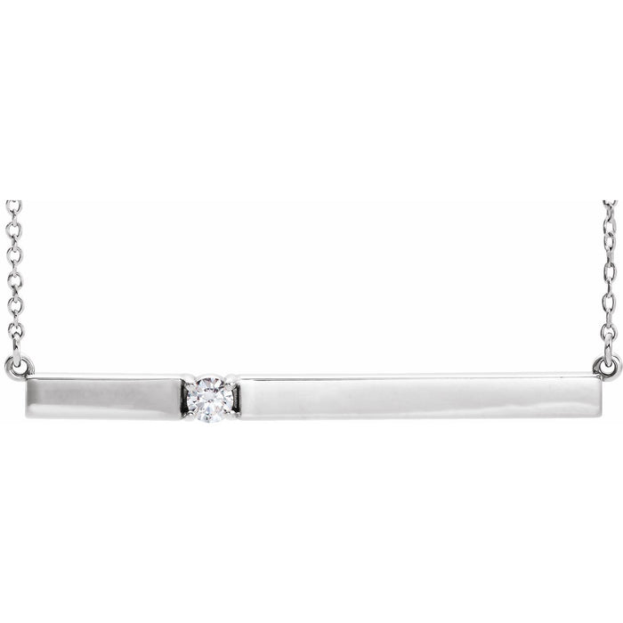 14K White Gold 1/10 ct natural diamond bar pendant necklace