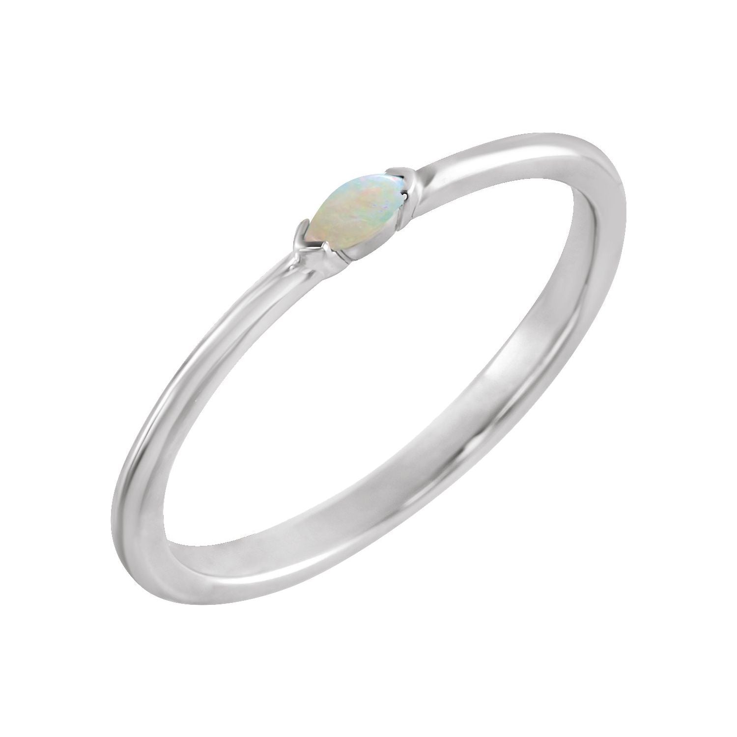 Opal Marquise Stackable Ring in 14K White Gold - natural opal