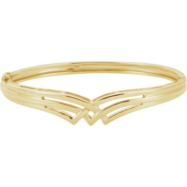 wide hinged bangle bracelet in 14k yellow gold