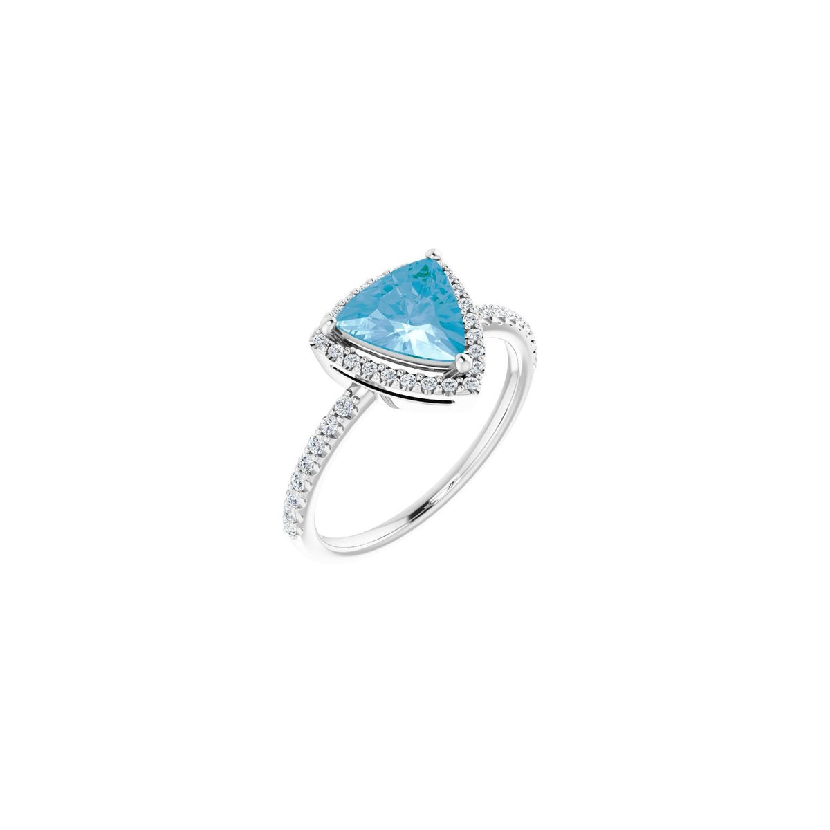 Blue Topaz Trillion Diamond Halo Ring (1/4 ctw) in 14K White Gold