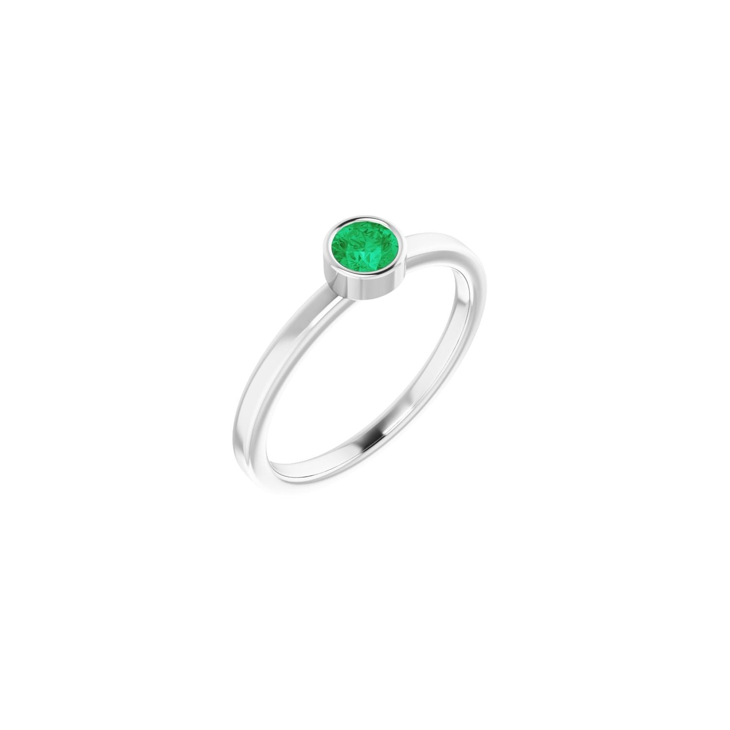 Natural Emerald Solitaire Ring (4 mm) in 14K White Gold
