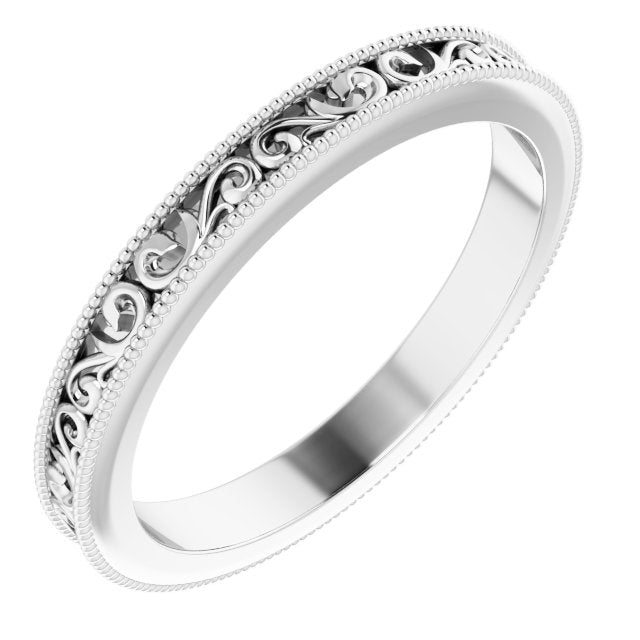2.5mm milgrain-edge sculptural stacking ring in Platinum