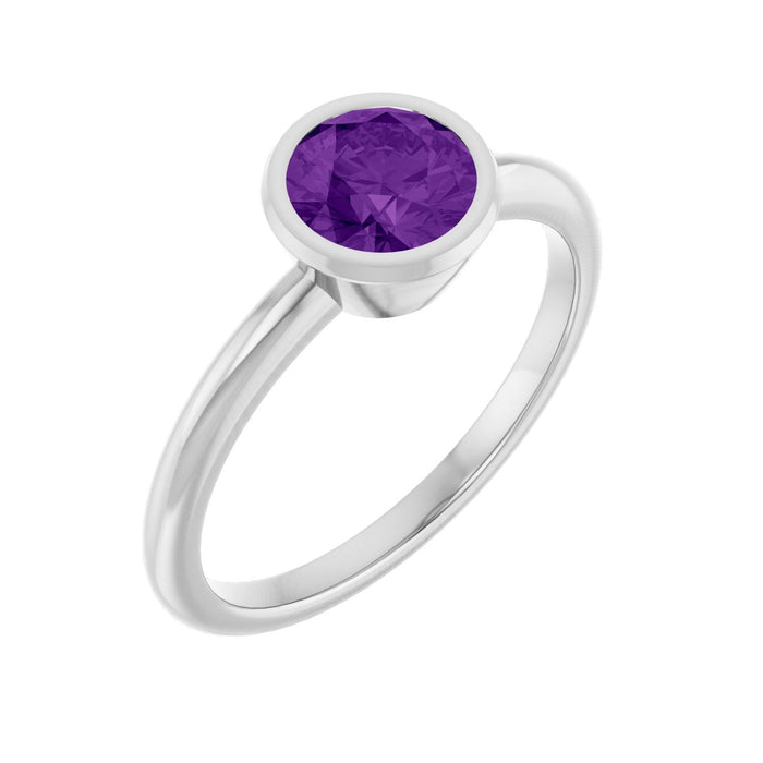 Amethyst Bezel-Set Ring in 14K White Gold