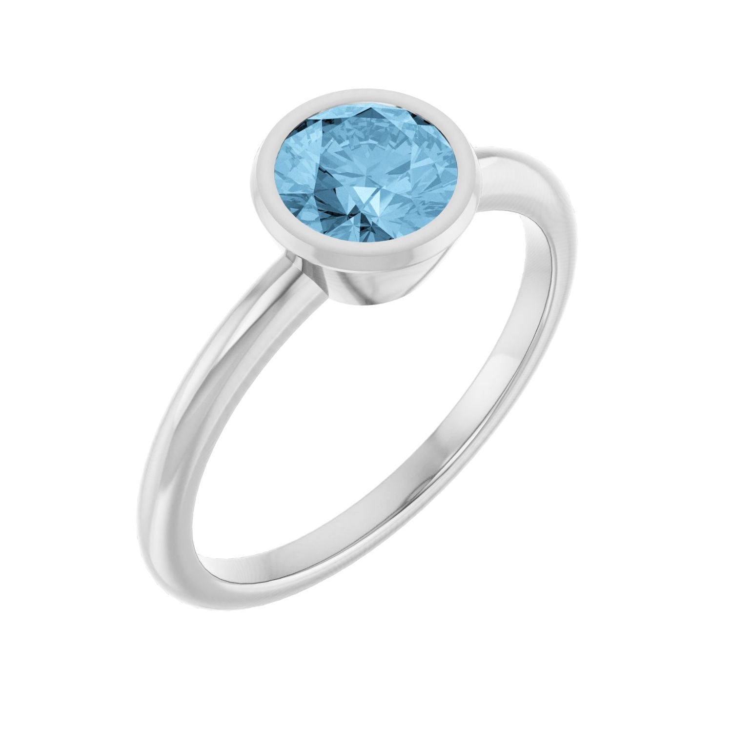 Blue Topaz Round Bezel Solitaire in 14K White Gold