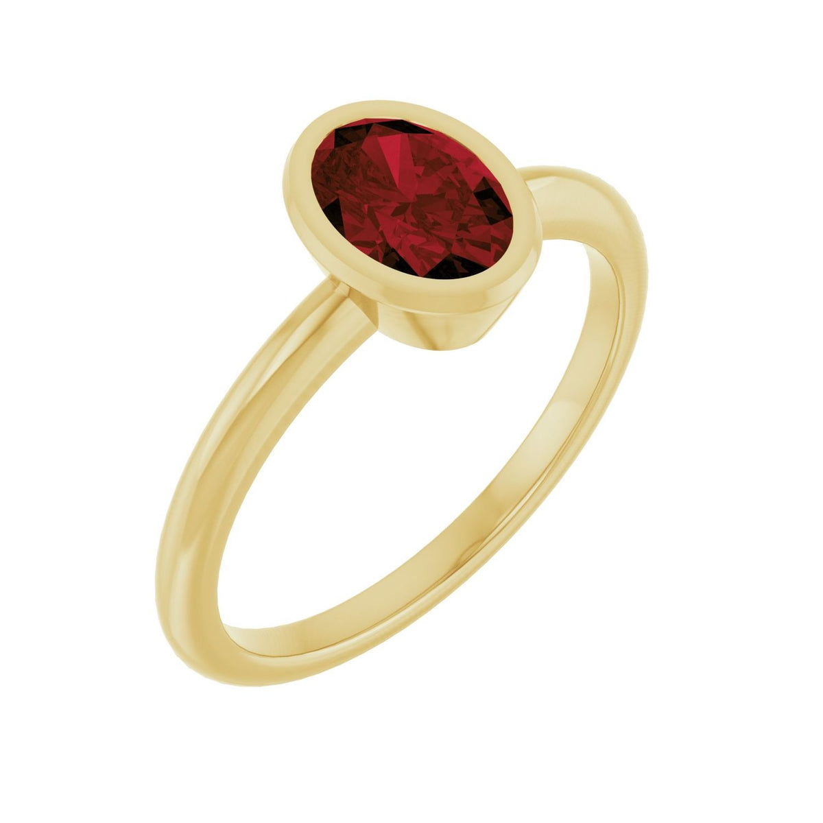 Oval-Cut Bezel-Set Garnet Ring in 14K Yellow Gold