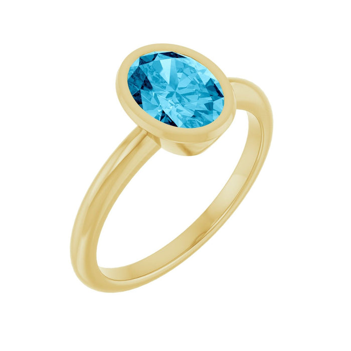 Oval Bezel-Set Natural Aquamarine Ring in 14K Yellow Gold