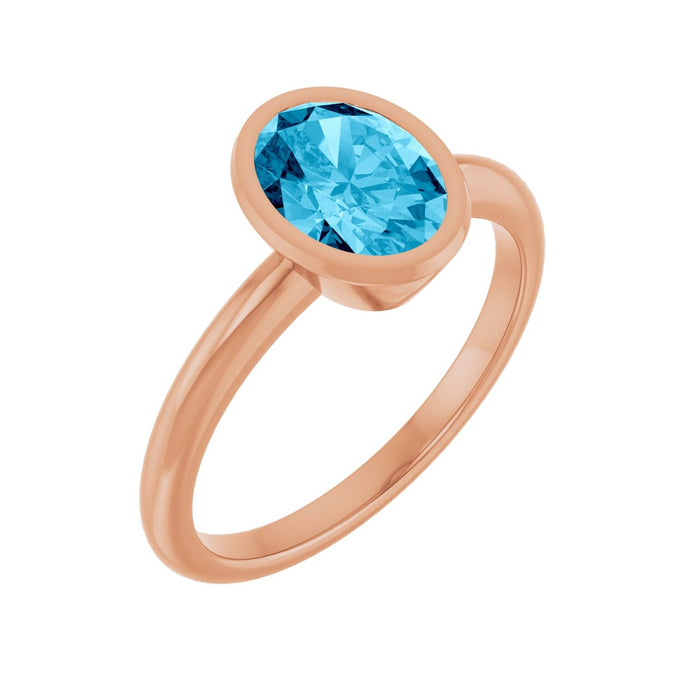 Oval Bezel-Set Natural Aquamarine Ring in 14K Rose Gold