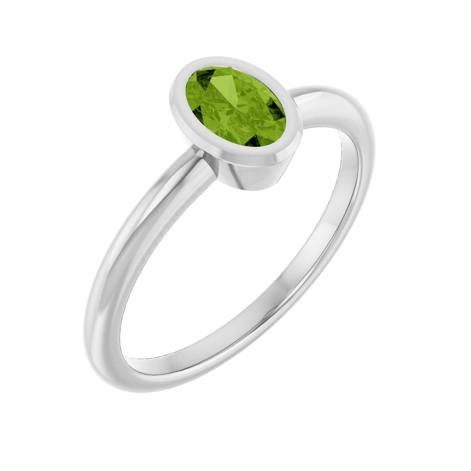 Oval Peridot Bezel Solitaire in 14K White Gold