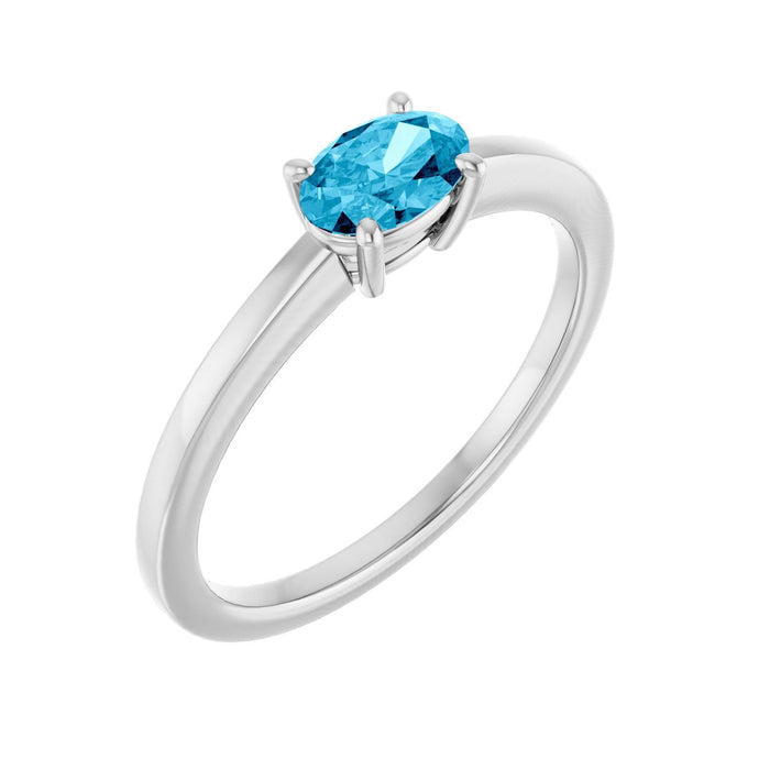 Natural Oval Aquamarine Solitaire Ring in 14K White Gold