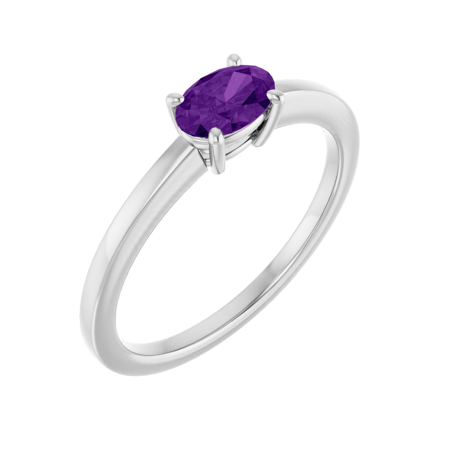 Oval-Cut Amethyst Solitaire Ring in 14K White Gold