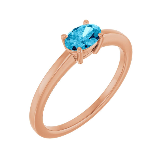 Oval Solitaire Natural Aquamarine Ring in 14K Rose Gold