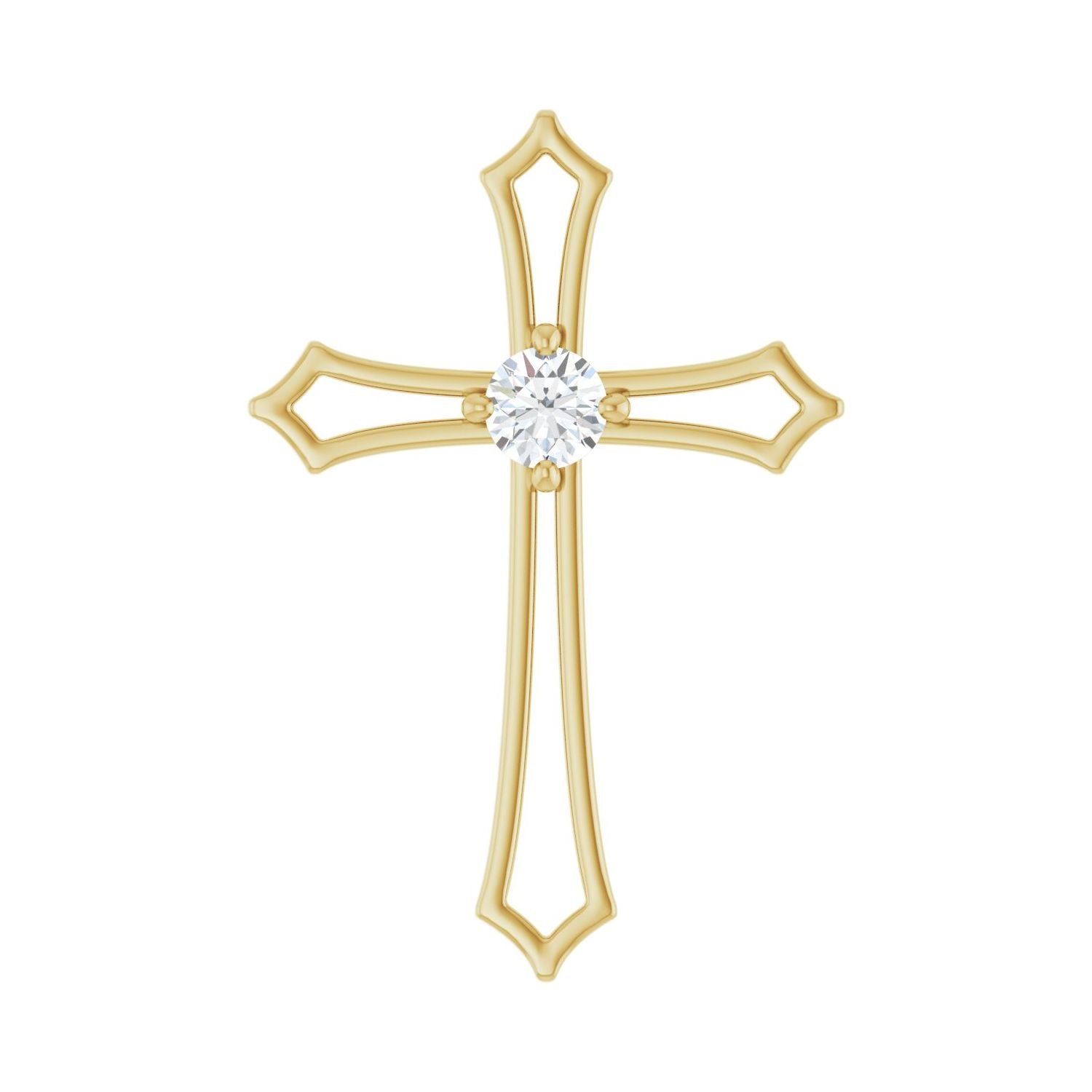 Princess-Set Diamond Cross Pendant in 14K Yellow Gold