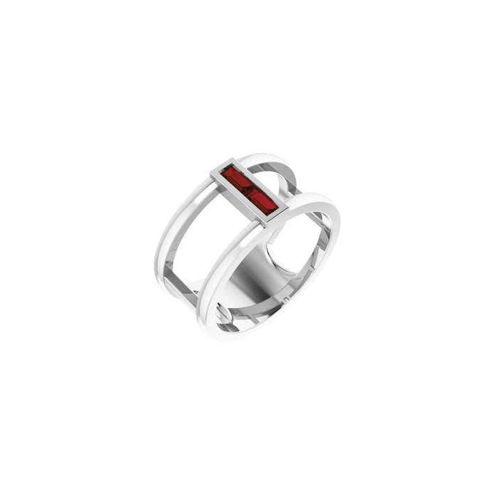 Garnet Baguette Negative Space Ring in 14K White Gold