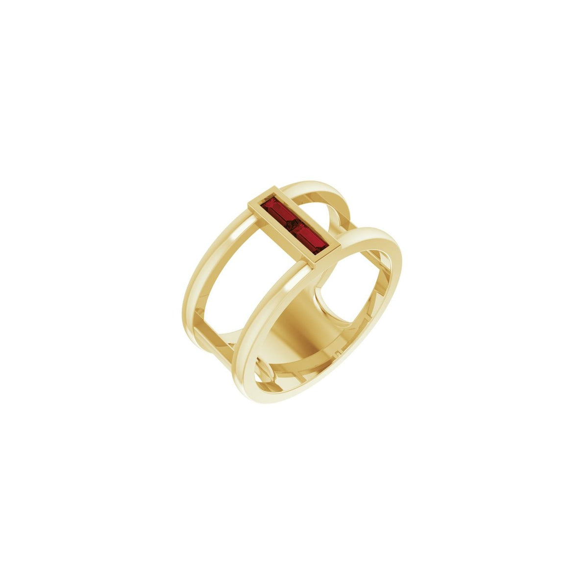 Baguette Negative Space Garnet Ring in 14K Yellow Gold