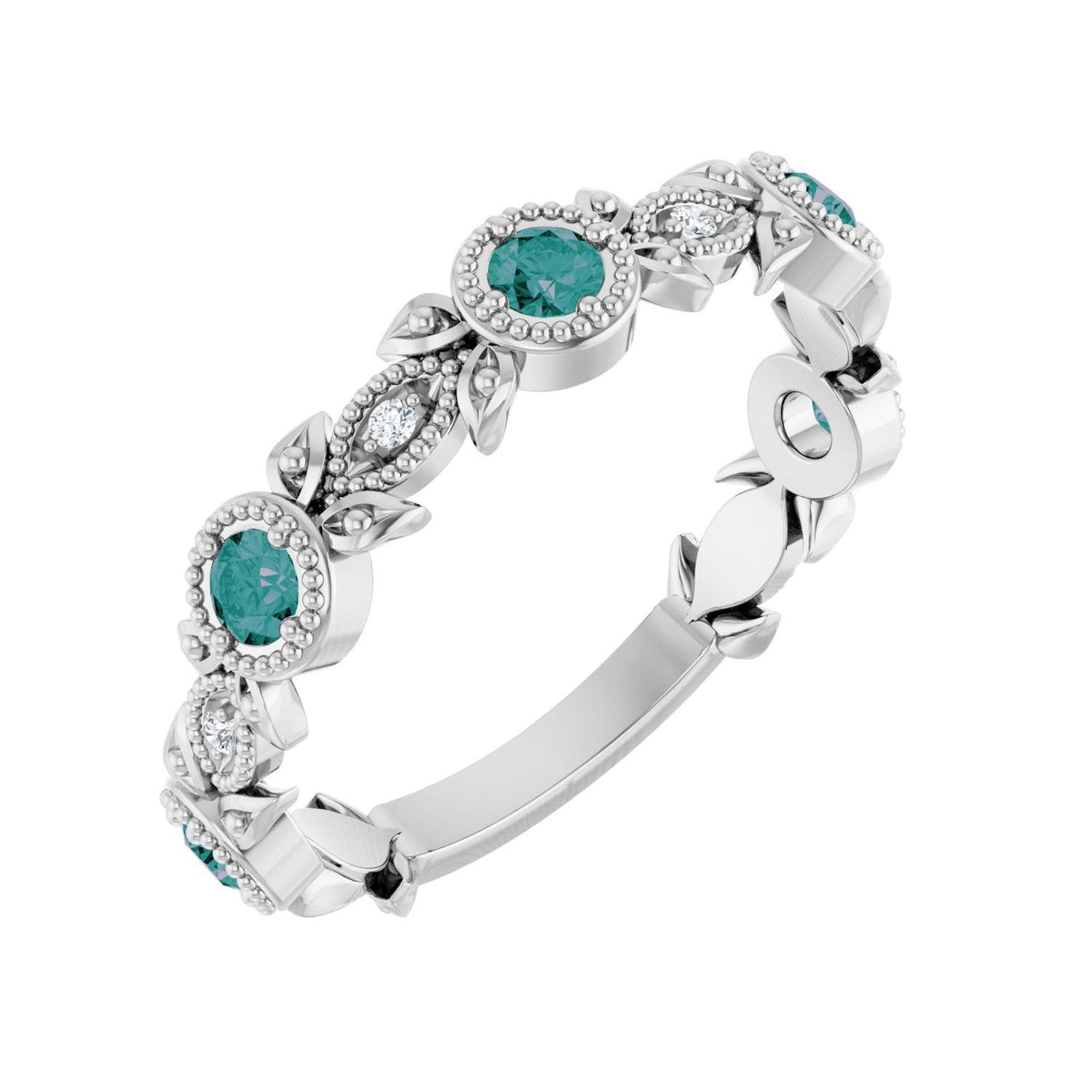 Alexandrite & .03 ctw Diamond Leaf Ring in 14K White Gold