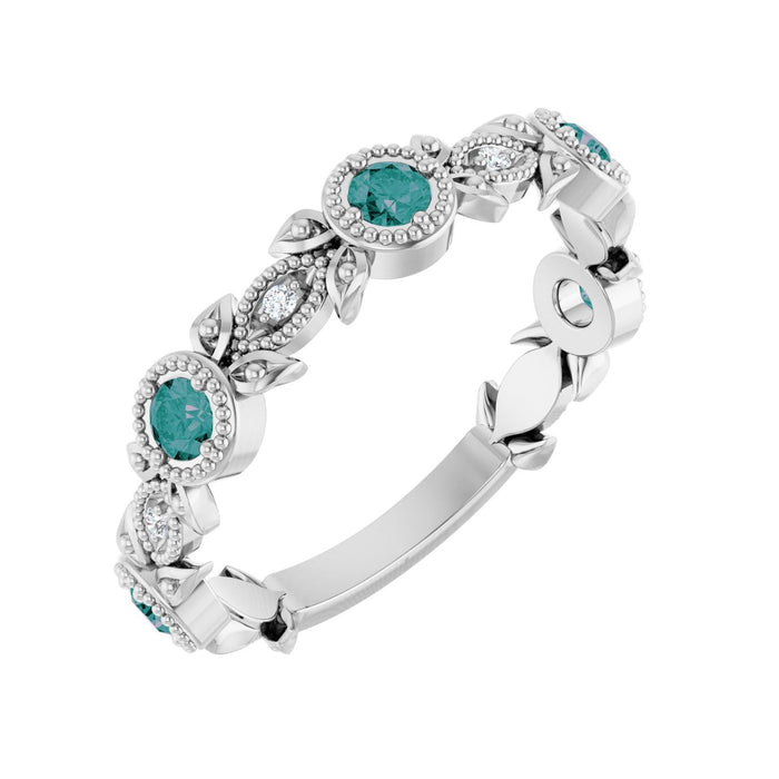 Alexandrite & .03 ctw Diamond Leaf Ring in 14K White Gold