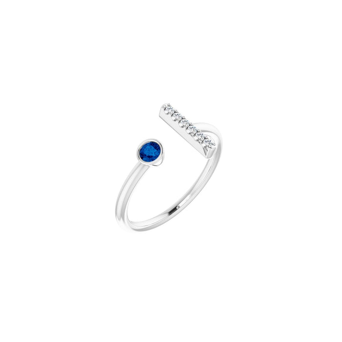 Blue Sapphire & Diamond Bar Ring (.05 ctw) in 14K White Gold