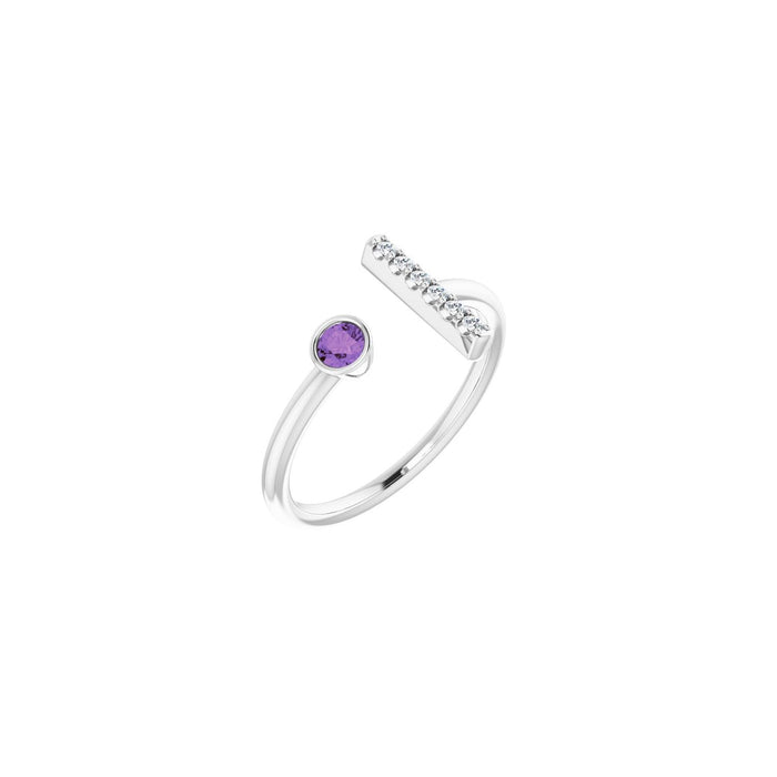 Amethyst & Diamond Bar Ring (.05 ctw) in 14K White Gold