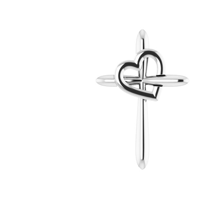 cross and heart pendant in 14k white gold