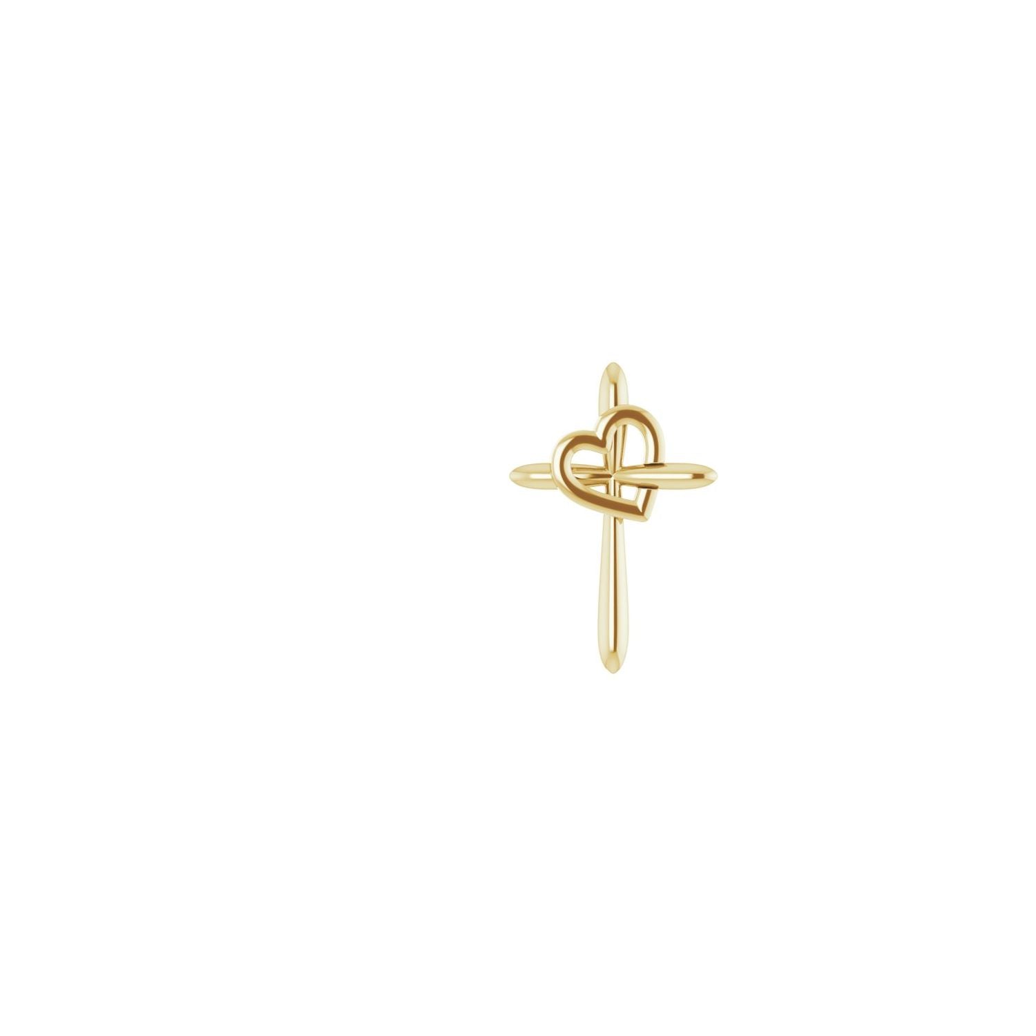 Cross and Heart Pendant in 14K Yellow Gold