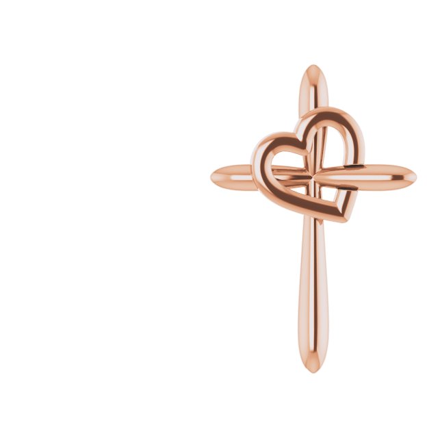 cross and heart pendant in 14k rose gold