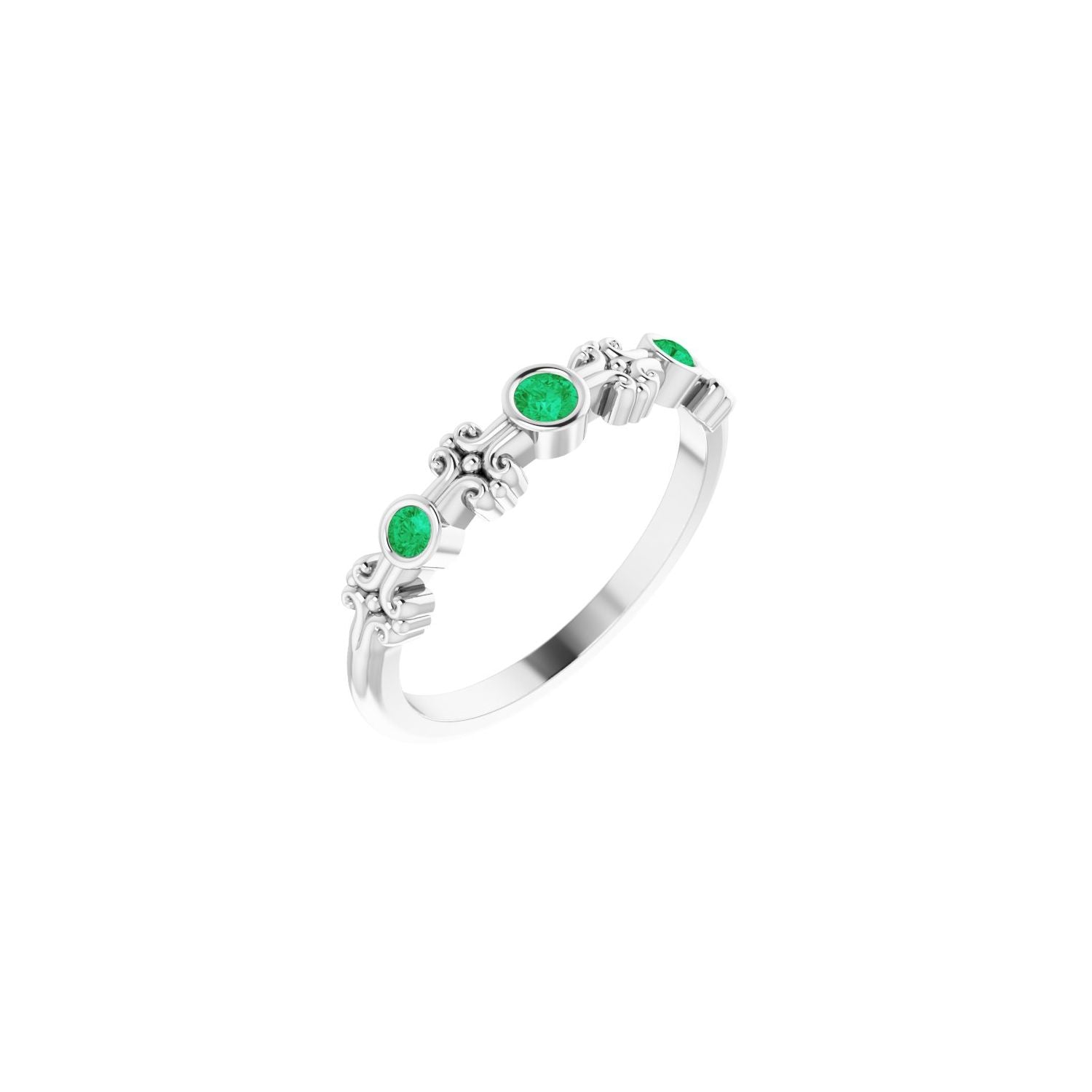 Natural Emerald Bezel-Set Ring in 14K White Gold