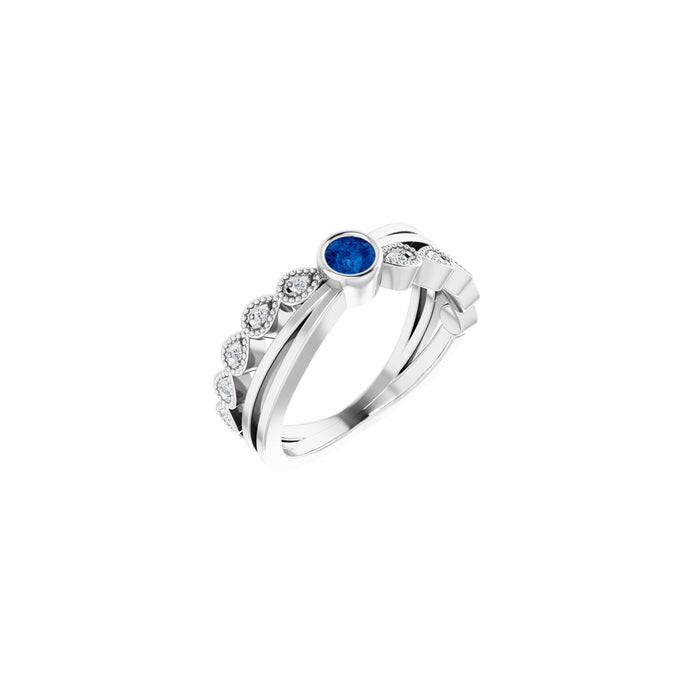 Blue Sapphire Criss-Cross Bezel Ring (.04 ctw) in 14K White Gold