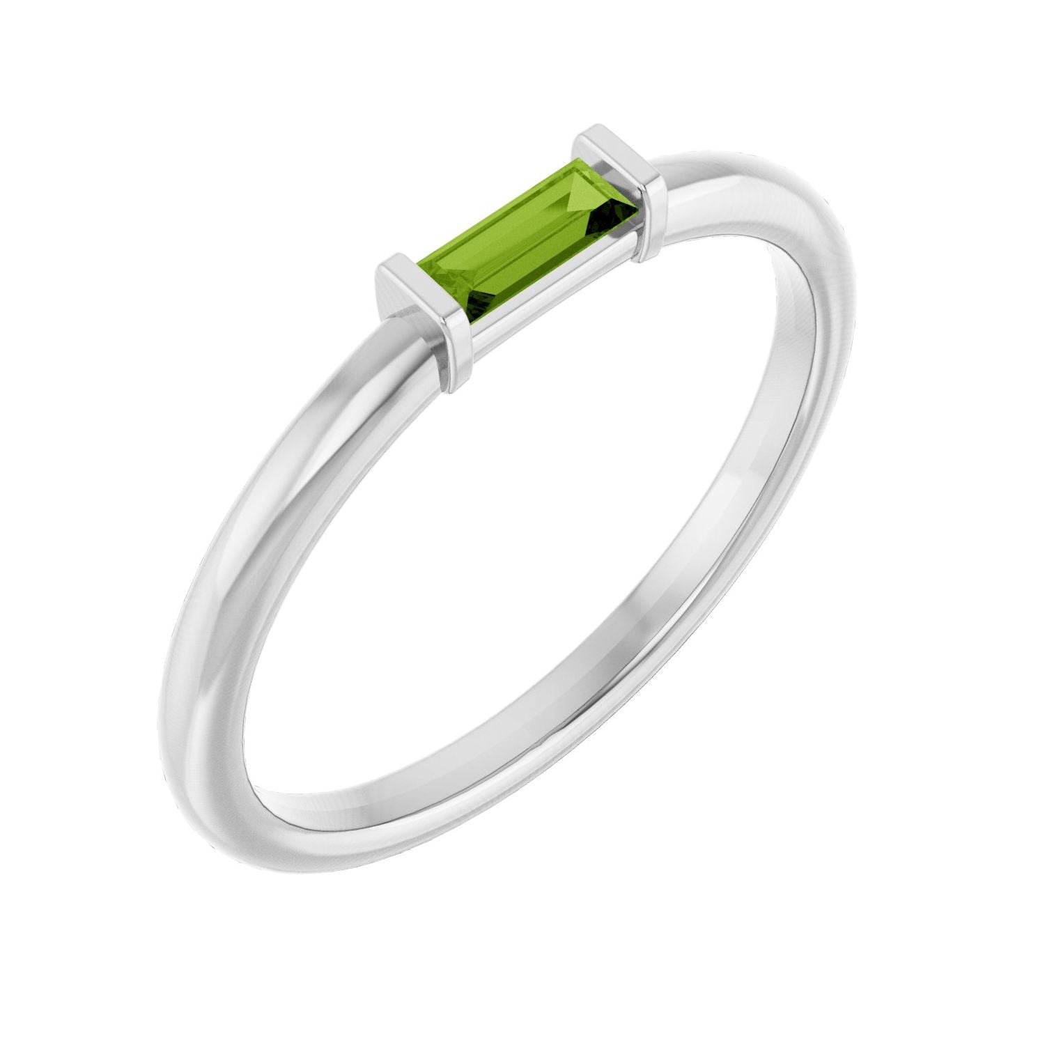 Peridot Baguette Stackable Band in 14K White Gold