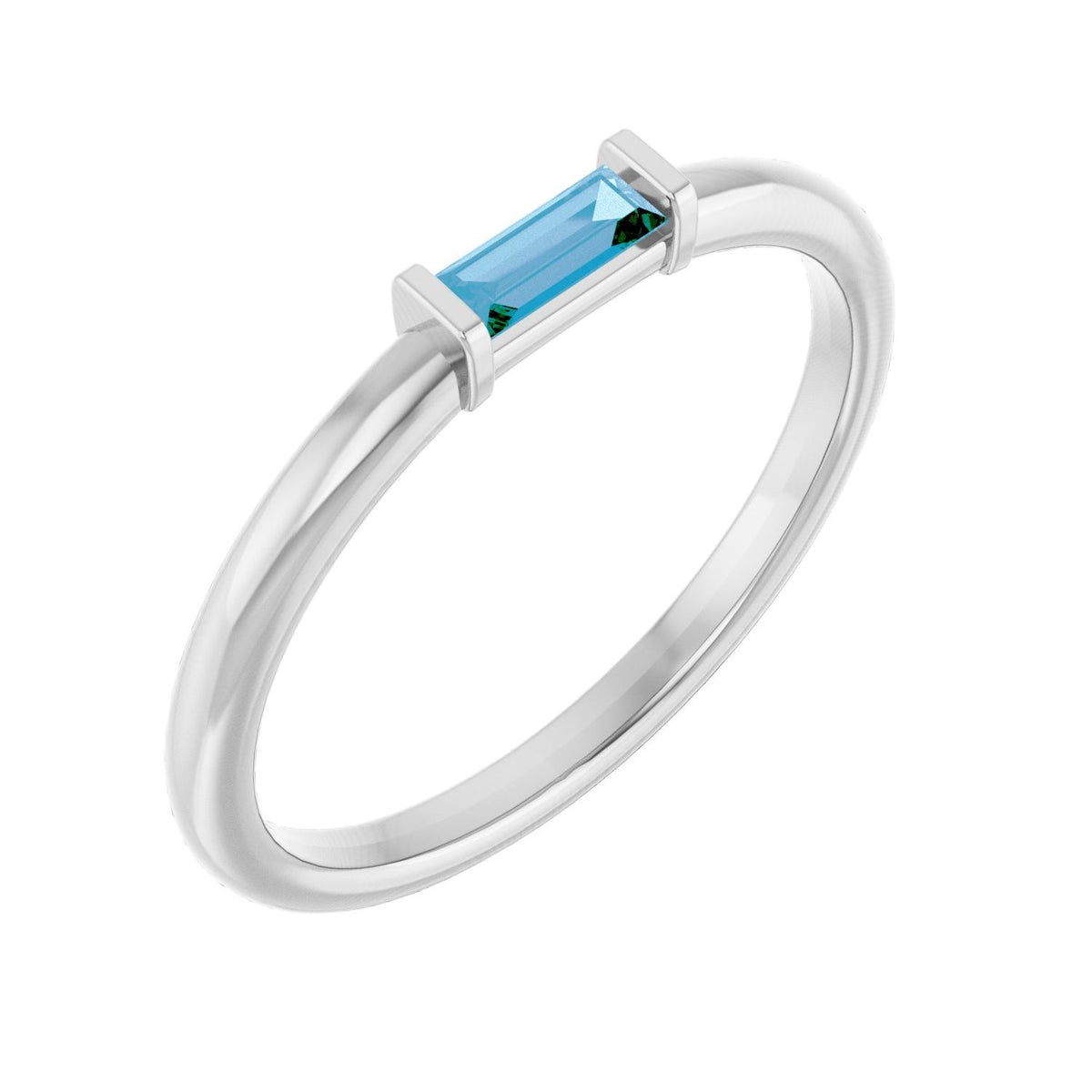 Blue Topaz Baguette Stackable Band in 14K White Gold