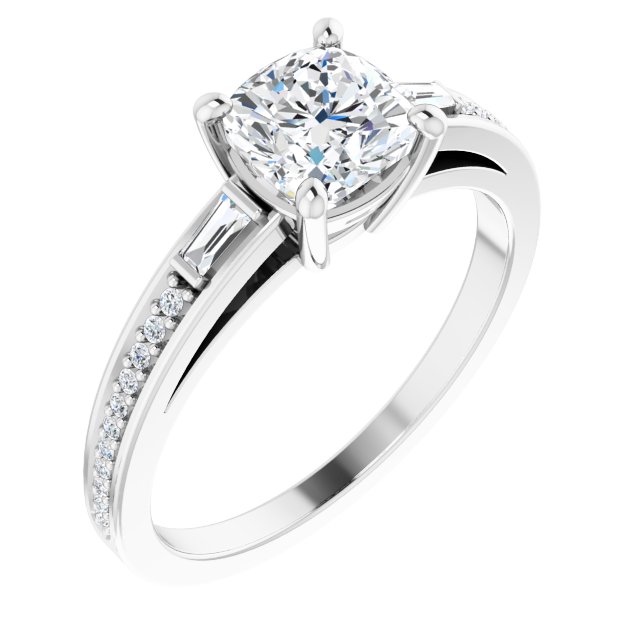 1.4 ct Cushion Lab-Grown Diamond Tapered Baguette-Accented Engagement Ring