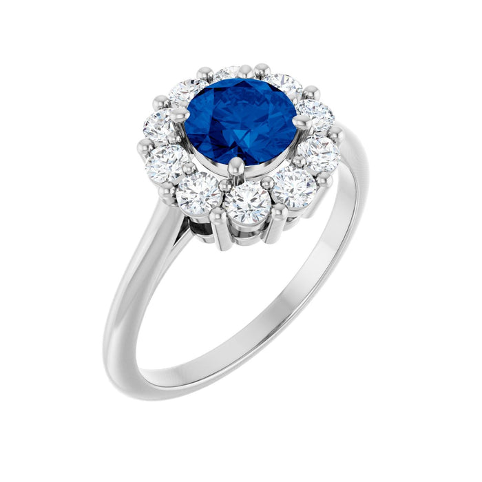 Blue Sapphire & Diamond Ring (1/2 ctw) in 14K White Gold