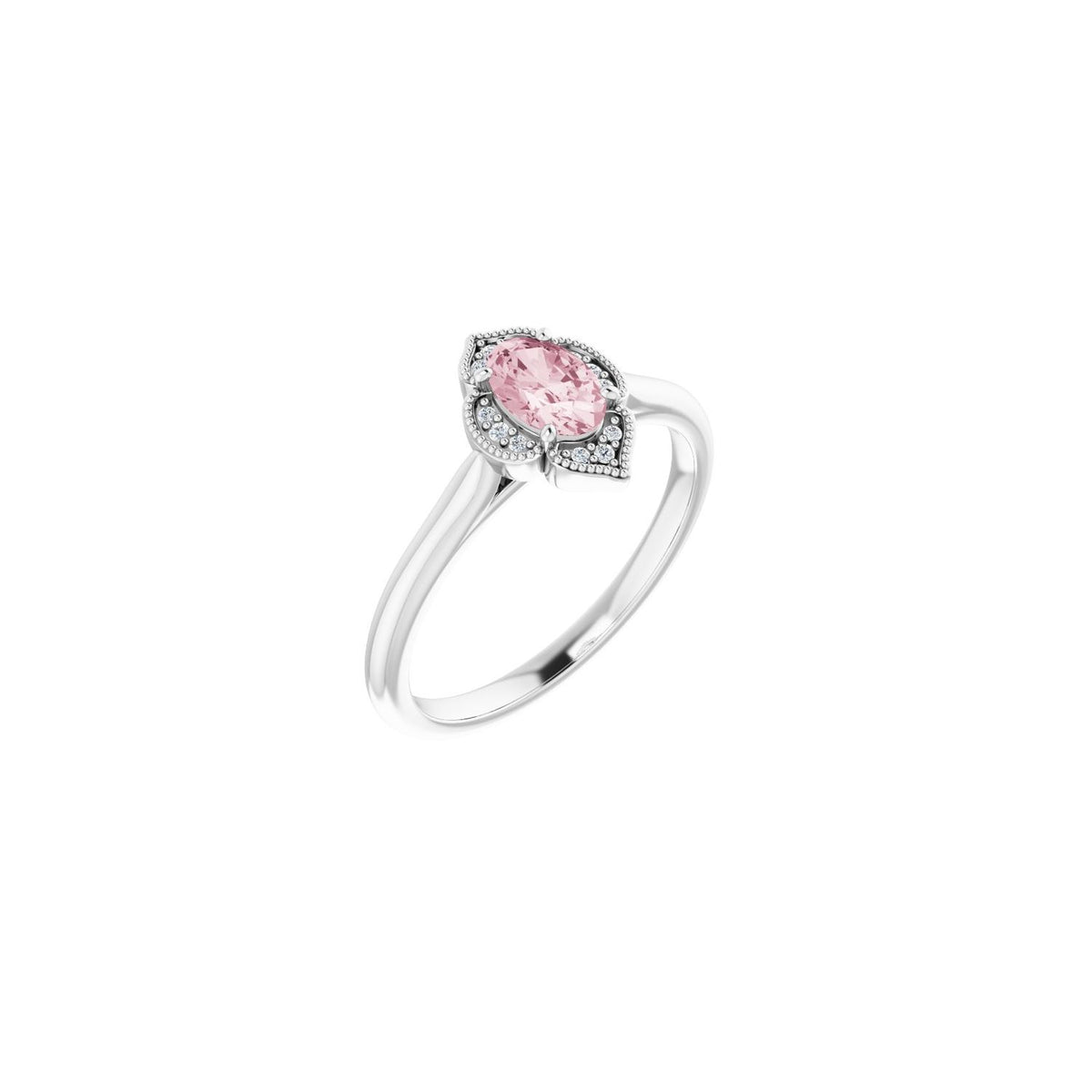 Morganite Marquise-Frame Diamond Halo Ring (.03 ctw) in 14K White Gold