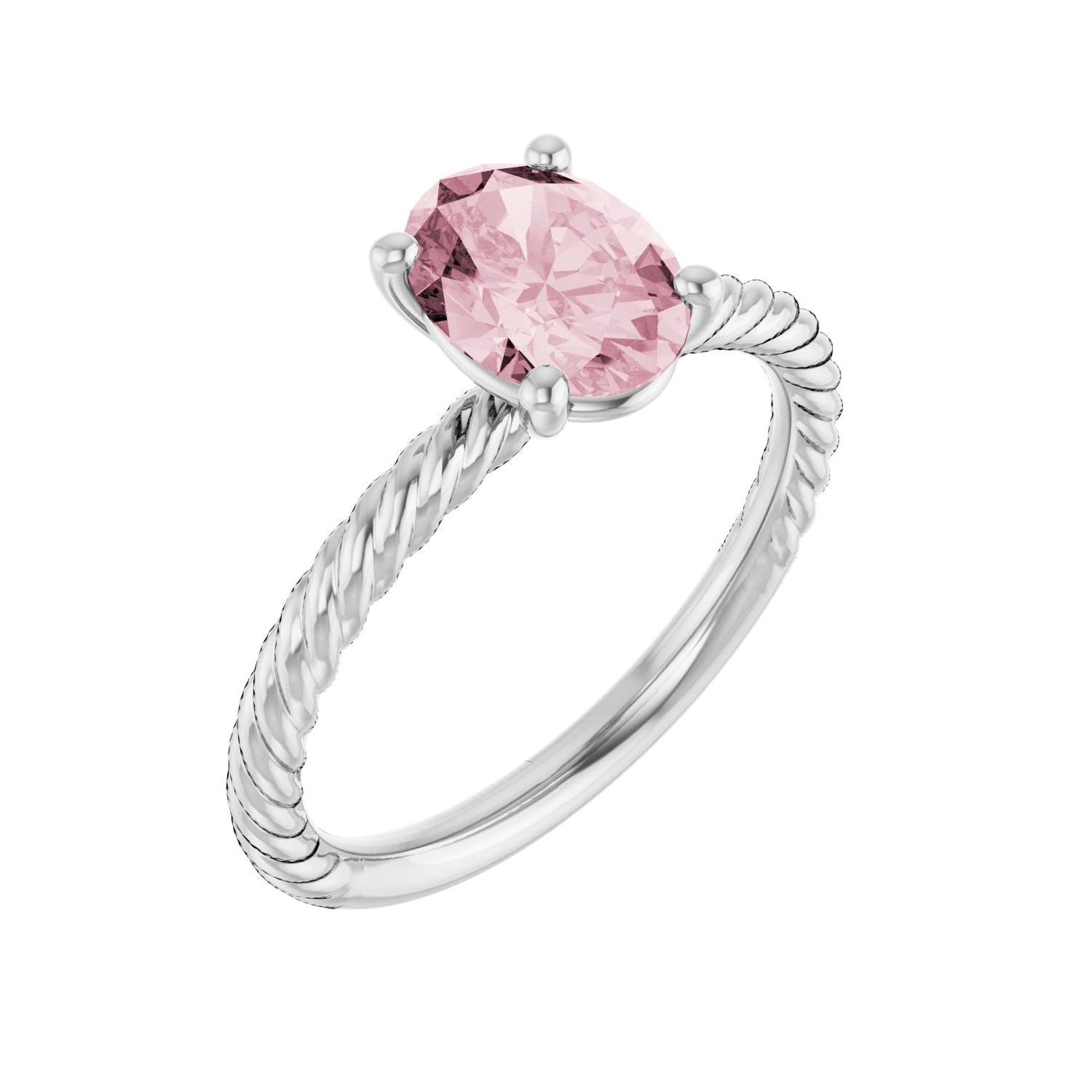 Morganite Oval Rope Solitaire Ring in 14K White Gold