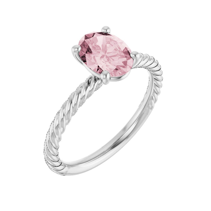 Morganite Oval Rope Solitaire Ring in 14K White Gold