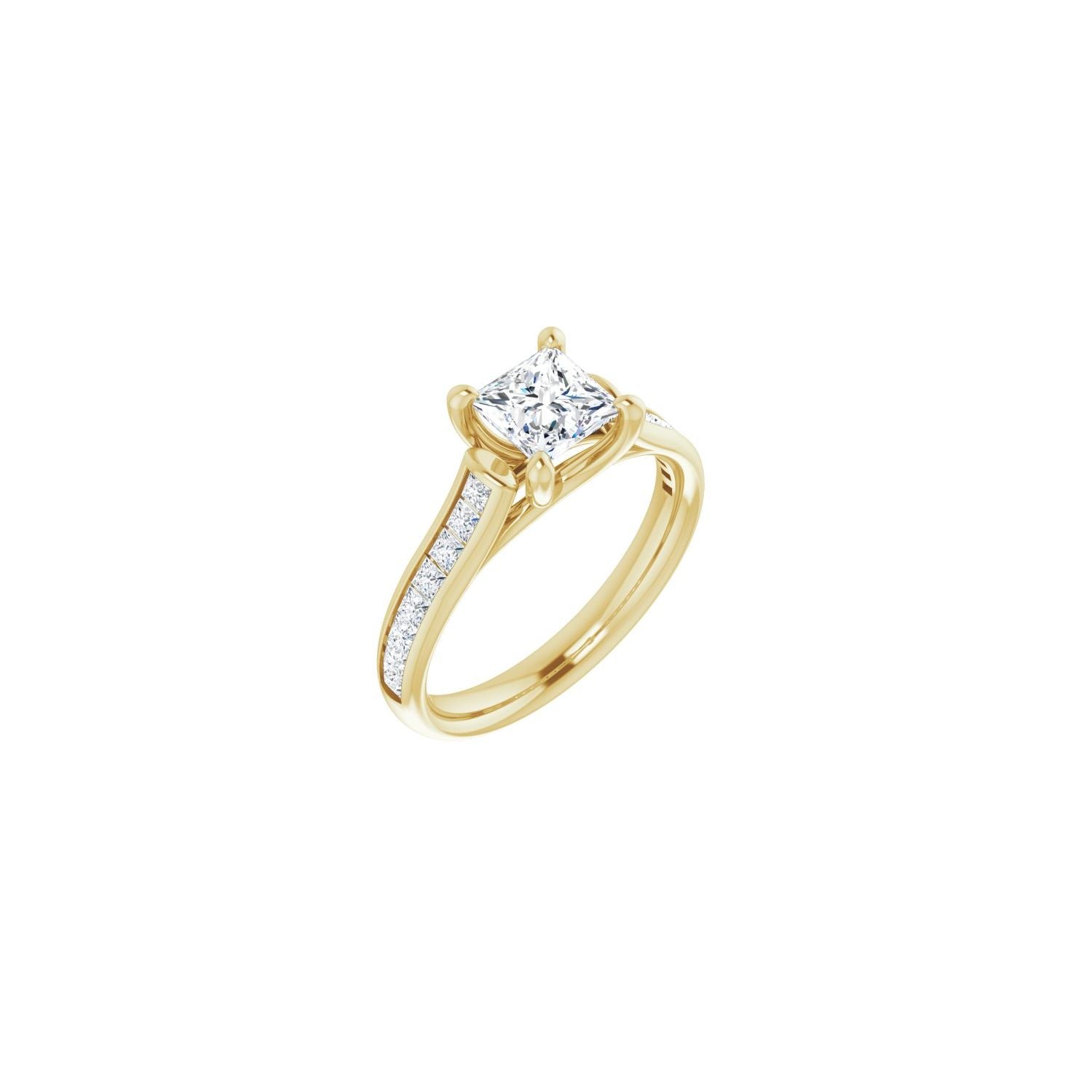 Princess-cut lab-grown diamond channel-set engagement ring in 14K yellow gold